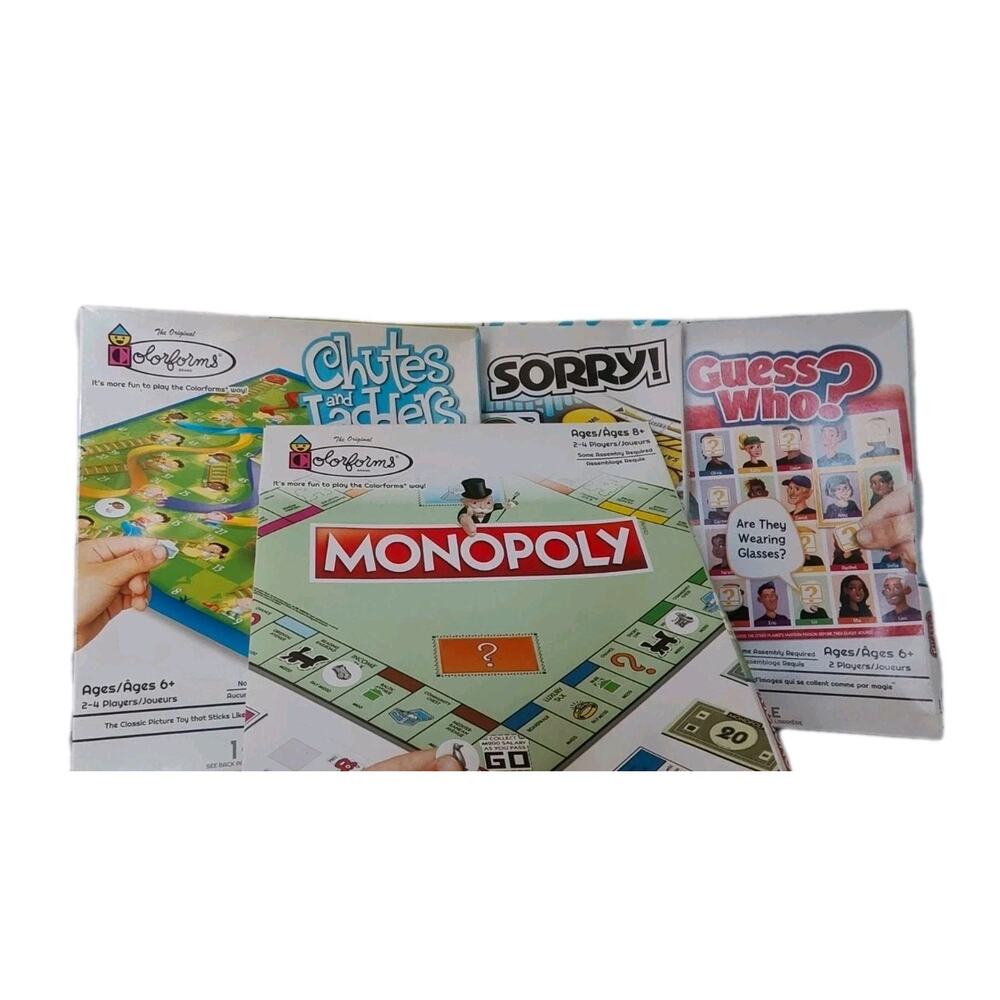 4 Colorforms Travel Board Games Monopoly Sorry Guess Who Chutes & Ladders Gifts